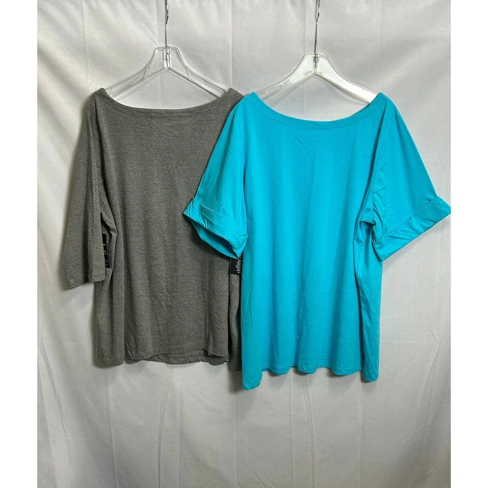 NWT Woman Within 2X T-Shirt Bundle Turquoise Blue Heather Gray Boatneck Tops - Picture 7 of 8